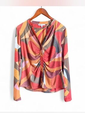 Vintage y2k Women’s Long Sleeve Semi Sheer Blouse Psychedelic Hippie Retro L
